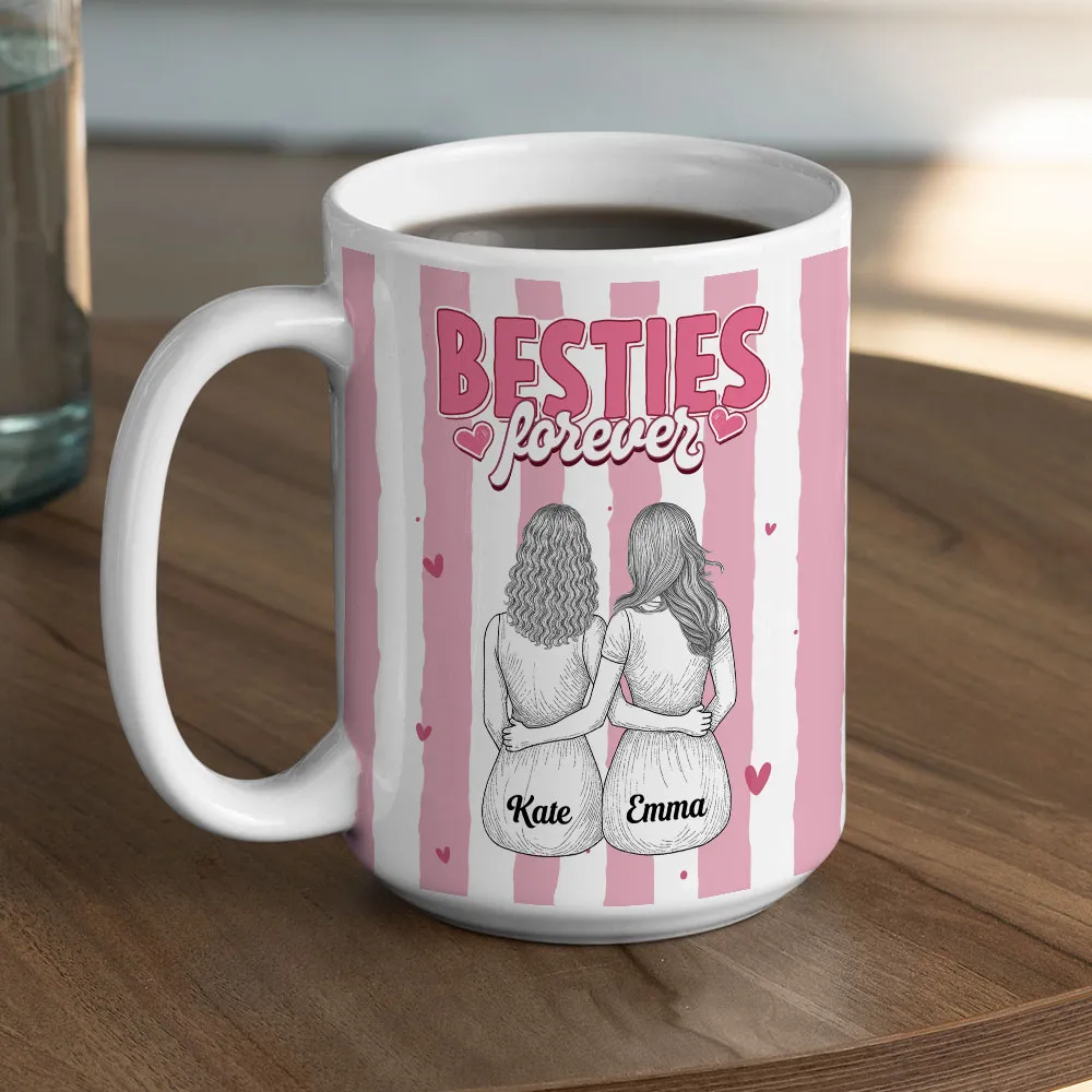 Besties Forever Ceramic Mug, Personalized Coffee Mug for Best Friend or Sister, Sweet Hug Illustration Unique Gift - Image 4