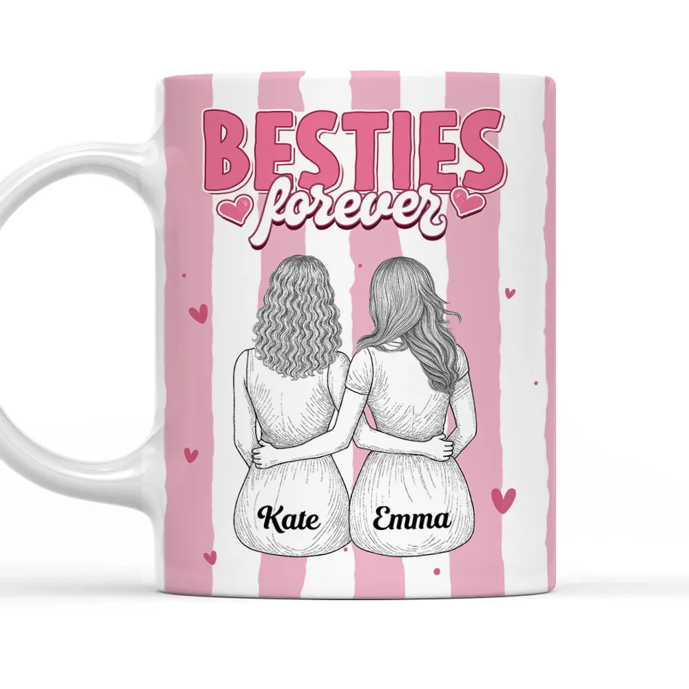 Besties Forever Ceramic Mug, Personalized Coffee Mug for Best Friend or Sister, Sweet Hug Illustration Unique Gift - Image 5