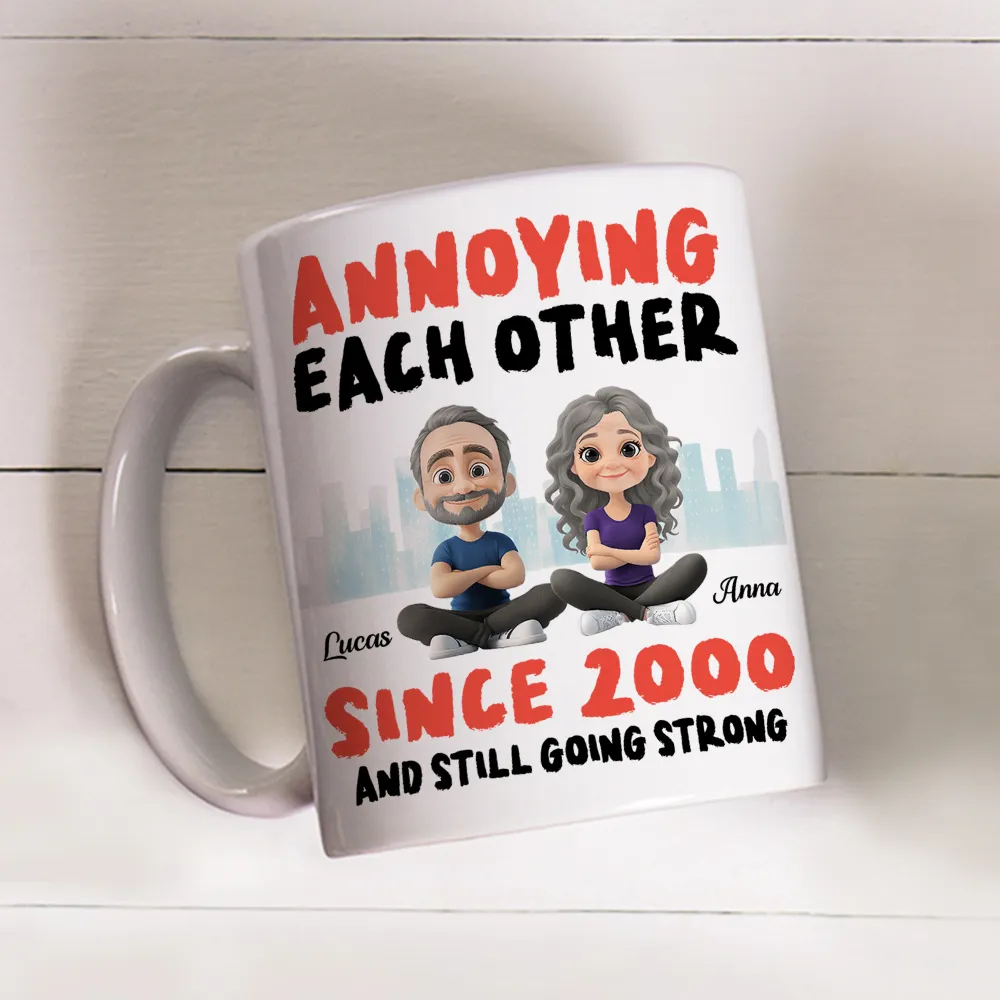 Annoying Each Other Personalized White Ceramic Mug Cute Couple Sitting Illustration Funny Daily Coffee Gift for Couples - Image 7