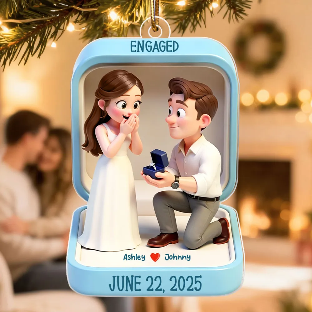 Engaged Proposal Scene Acrylic Ornament, Cute Cartoon Couple Ring Moment, Unique Gift for Couples - Image 2
