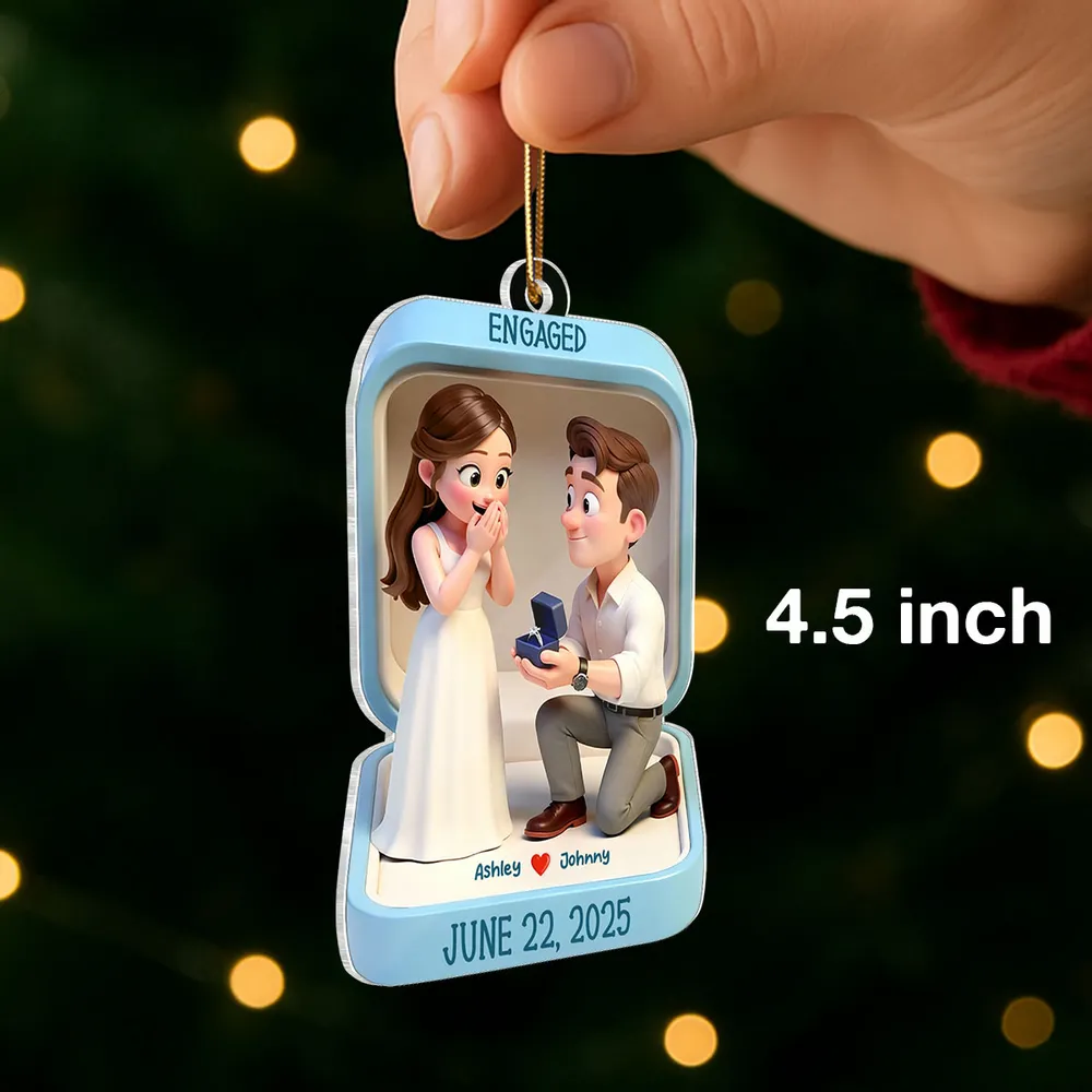 Engaged Proposal Scene Acrylic Ornament, Cute Cartoon Couple Ring Moment, Unique Gift for Couples - Image 3