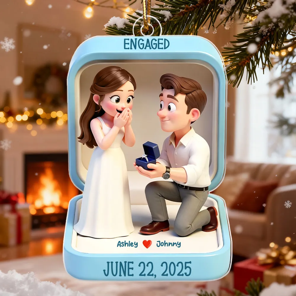 Engaged Proposal Scene Acrylic Ornament, Cute Cartoon Couple Ring Moment, Unique Gift for Couples - Image 5