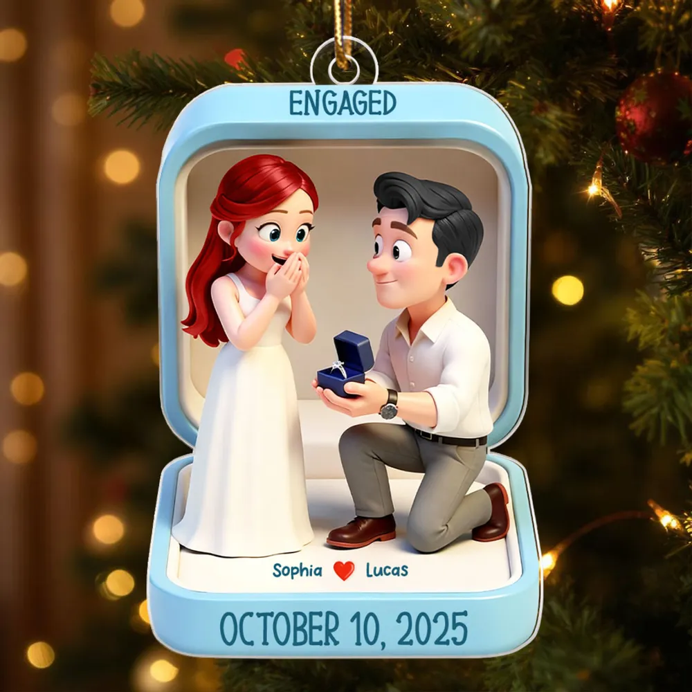 Engaged Proposal Scene Acrylic Ornament, Cute Cartoon Couple Ring Moment, Unique Gift for Couples - Image 8