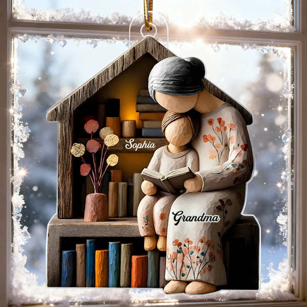 Acrylic Ornament Personalized for Grandma, Sweet Storytime Scene With Books and Warm Lights, Unique Holiday Keepsake Gift - Image 5