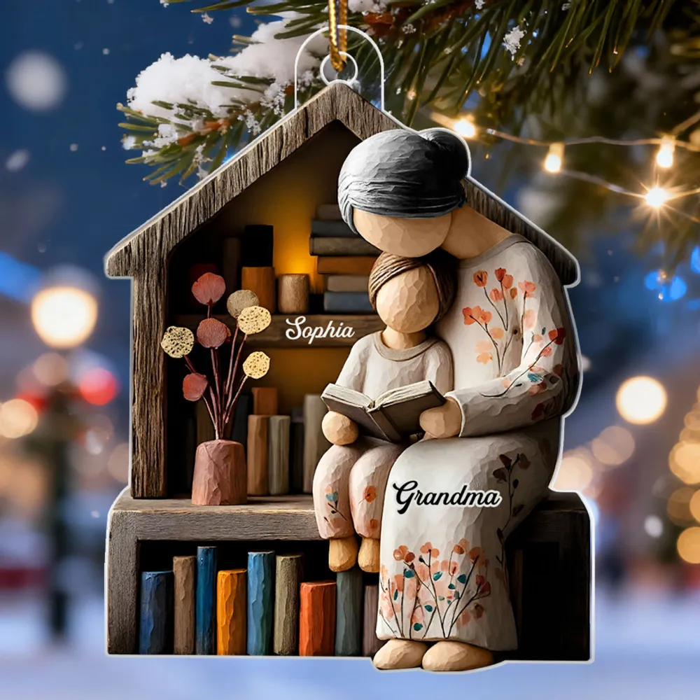 Acrylic Ornament Personalized for Grandma, Sweet Storytime Scene With Books and Warm Lights, Unique Holiday Keepsake Gift - Image 7