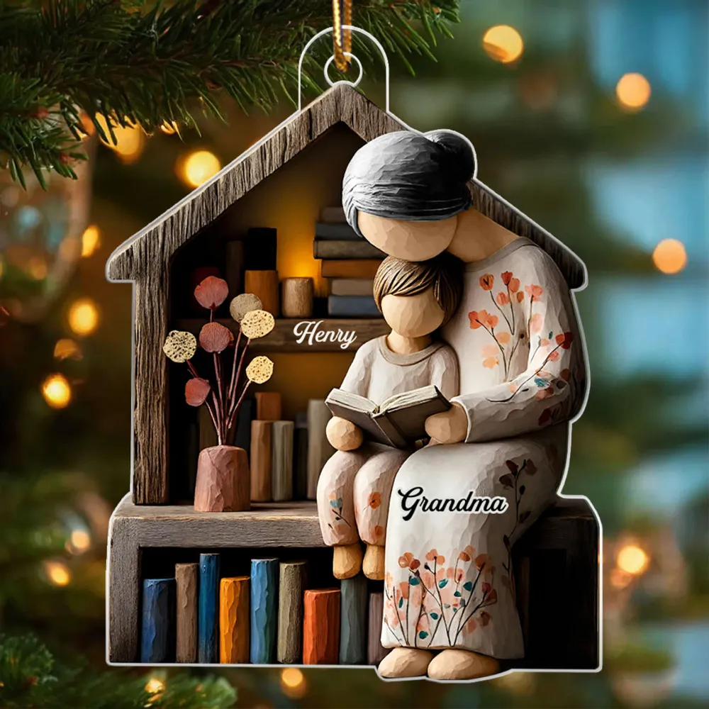 Acrylic Ornament Personalized for Grandma, Sweet Storytime Scene With Books and Warm Lights, Unique Holiday Keepsake Gift - Image 8