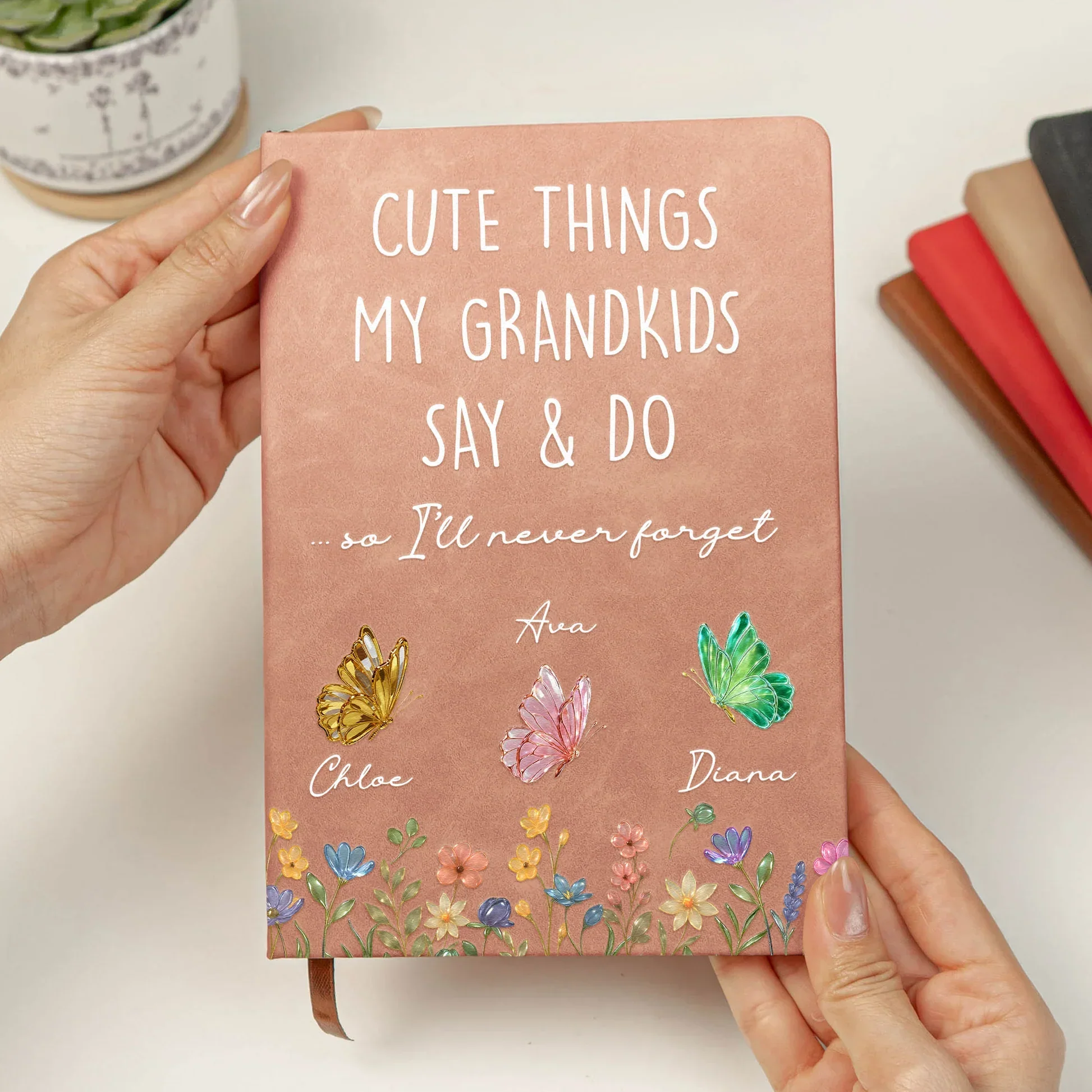 Personalized Leather Journal Cute Things My Grandkids Say & Do Butterfly Floral Design Unique Gift For Grandma - Image 2