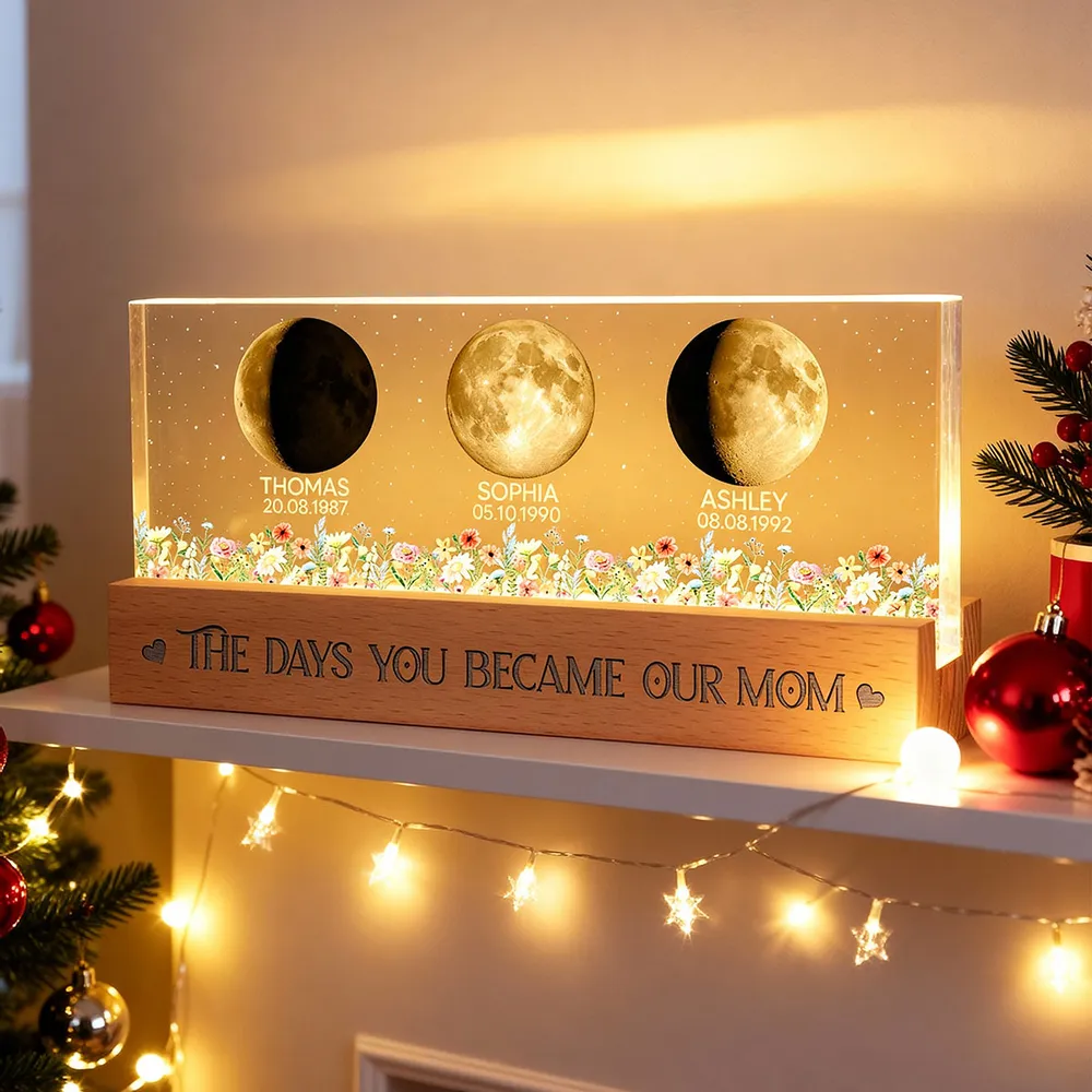 Personalized Block LED Light Plaque Moon Phases for Mom, The Days You Became Our Mom, Warm Night Light Gift - Image 3