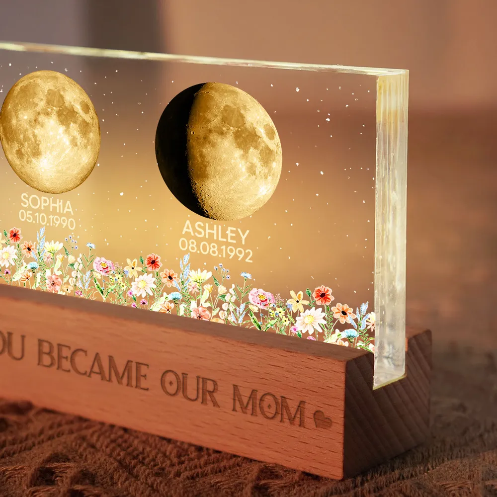 Personalized Block LED Light Plaque Moon Phases for Mom, The Days You Became Our Mom, Warm Night Light Gift - Image 5