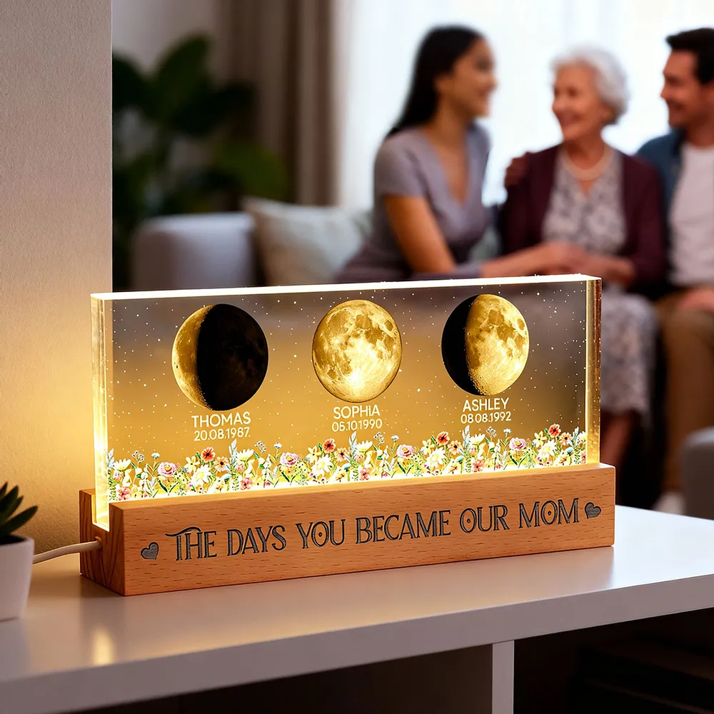Personalized Block LED Light Plaque Moon Phases for Mom, The Days You Became Our Mom, Warm Night Light Gift - Image 7
