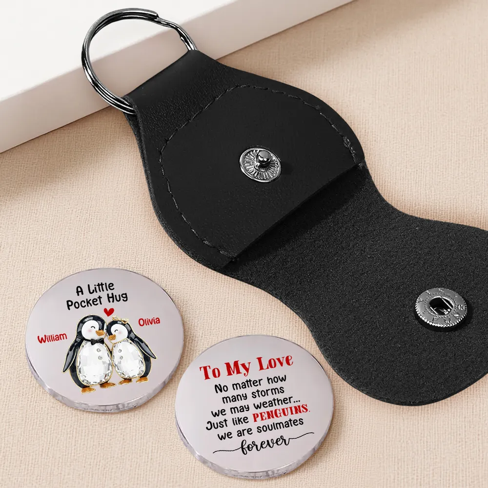 Pocket Hug Love Token with Penguin Soulmates Quote, Personalized Keepsake Gift for Couple to Carry Daily - Image 2