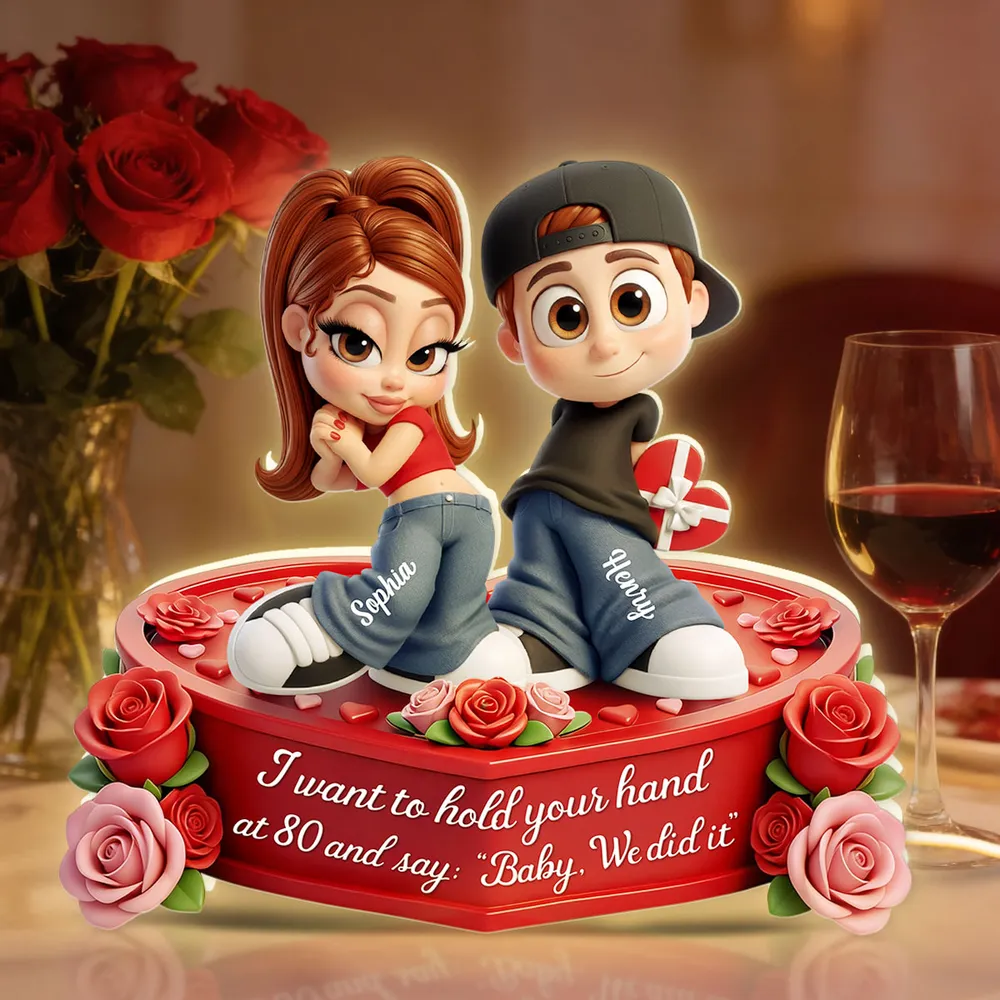 Romantic Acrylic Light Box for Couples, Personalized Y2K-Style Cute Cartoon Keepsake with Heart Roses, Unique Gift for Her or Him - Image 2