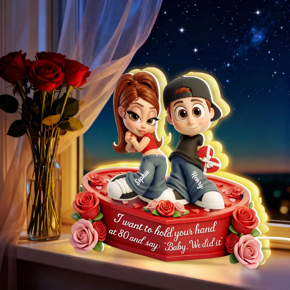 Romantic Acrylic Light Box for Couples, Personalized Y2K-Style Cute Cartoon Keepsake with Heart Roses, Unique Gift for Her or Him - Image 3