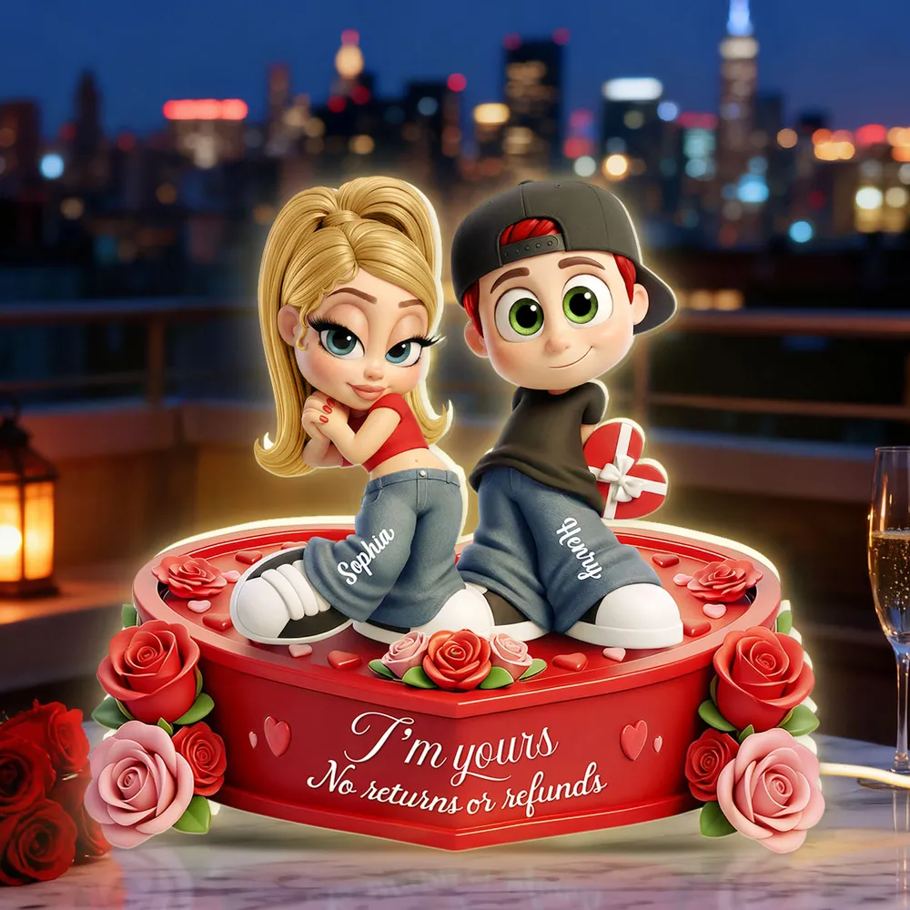 Romantic Acrylic Light Box for Couples, Personalized Y2K-Style Cute Cartoon Keepsake with Heart Roses, Unique Gift for Her or Him - Image 4