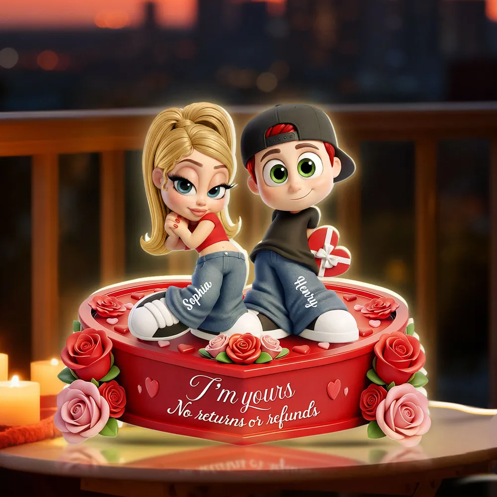 Romantic Acrylic Light Box for Couples, Personalized Y2K-Style Cute Cartoon Keepsake with Heart Roses, Unique Gift for Her or Him - Image 6
