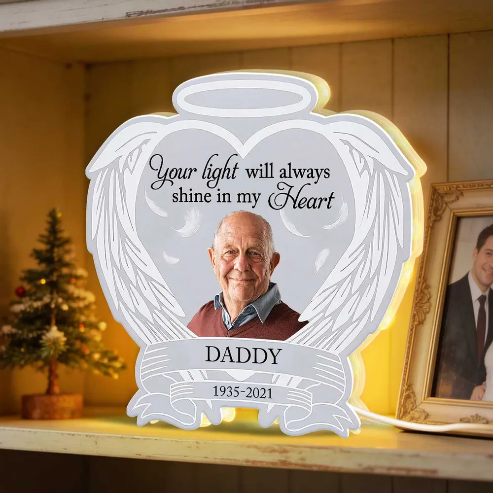 Acrylic Light Box Remembrance Lamp with Angel Wings Heart Design, Warm Glow Tribute, Unique Sympathy Gift for Family - Image 4
