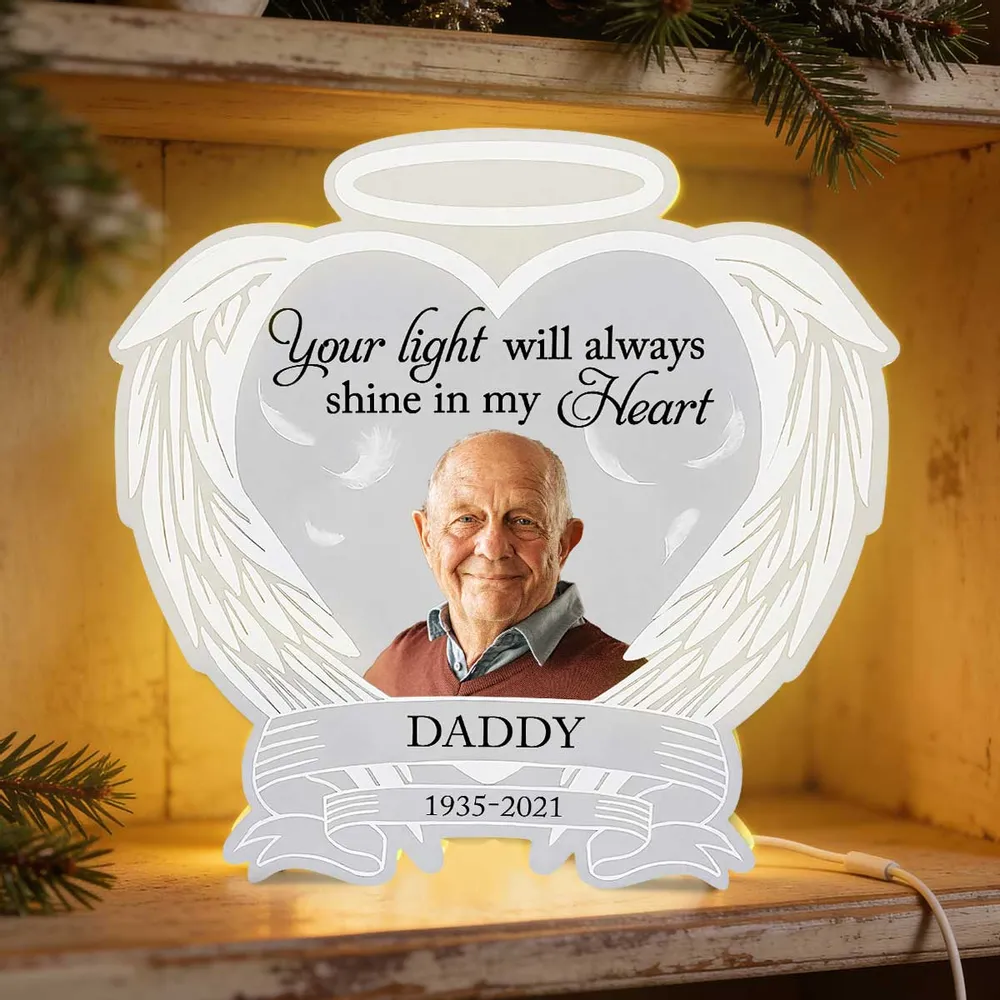 Acrylic Light Box Remembrance Lamp with Angel Wings Heart Design, Warm Glow Tribute, Unique Sympathy Gift for Family - Image 5