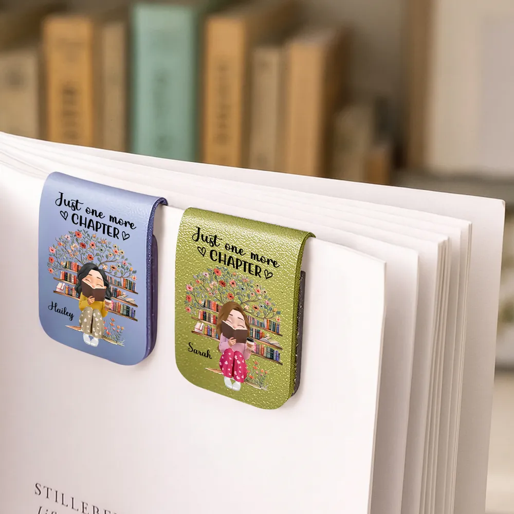 Personalized Leather Magnetic Bookmark Just One More Chapter Cute Bookworm Gift For Book Lover Reading Nights - Image 2