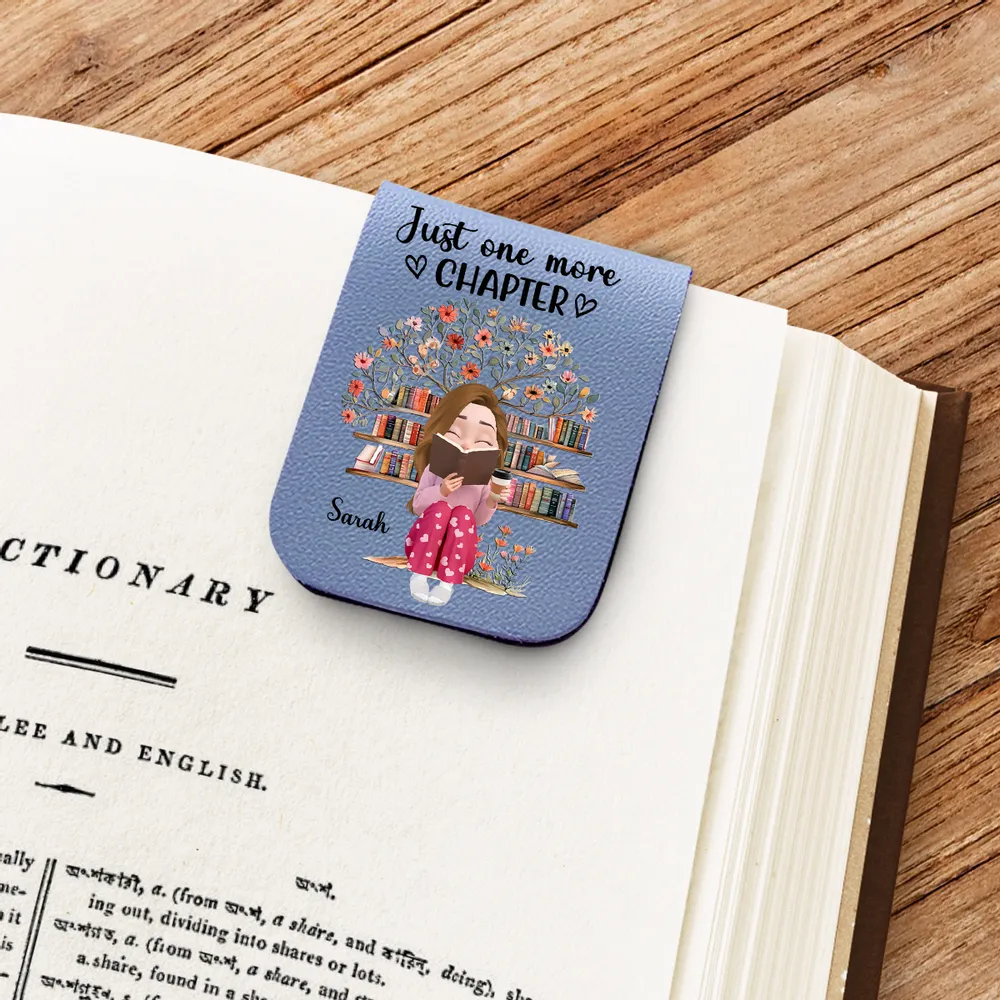 Personalized Leather Magnetic Bookmark Just One More Chapter Cute Bookworm Gift For Book Lover Reading Nights - Image 3