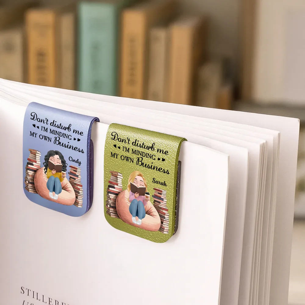 Personalized Leather Magnetic Bookmark Don't Disturb Me I'm Minding My Own Business Cute Reader Gift - Image 3