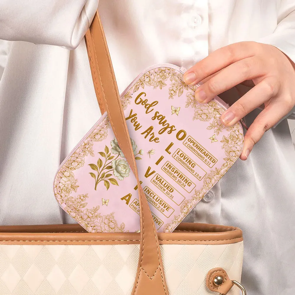 Personalized Leather LED Makeup Case God Says I Am Floral Design Unique Christian Gift for Her Travel Vanity Storage - Image 3