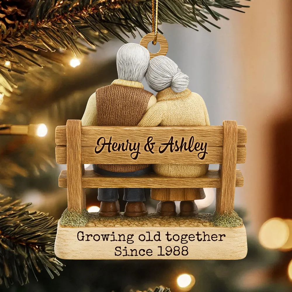 Wooden Ornament for Couples, Cozy Back-View Bench Scene, A Heartwarming Personalized Christmas Gift - Image 2