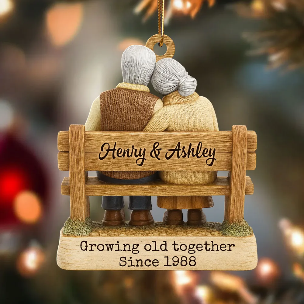 Wooden Ornament for Couples, Cozy Back-View Bench Scene, A Heartwarming Personalized Christmas Gift - Image 3