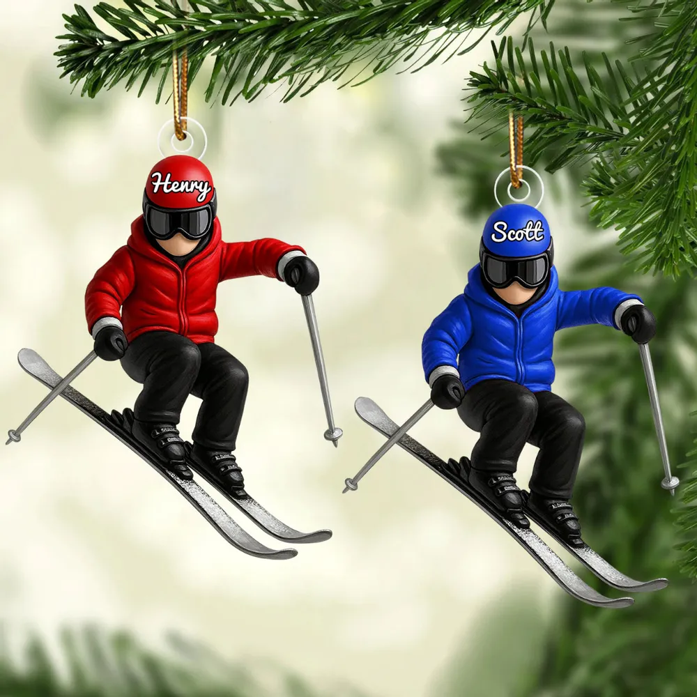 Personalized Skier Acrylic Ornament, Custom Name Winter Skiing Scene, Unique Christmas Tree Gift For Ski Lovers - Image 4