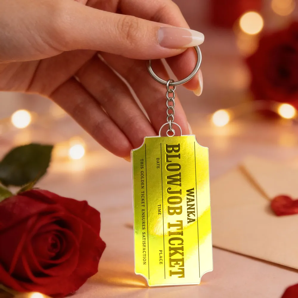 Funny Golden Ticket Acrylic Keychain Cute Charm - A Playful Romantic Gift with Personalized Option for Him or Her - Image 2