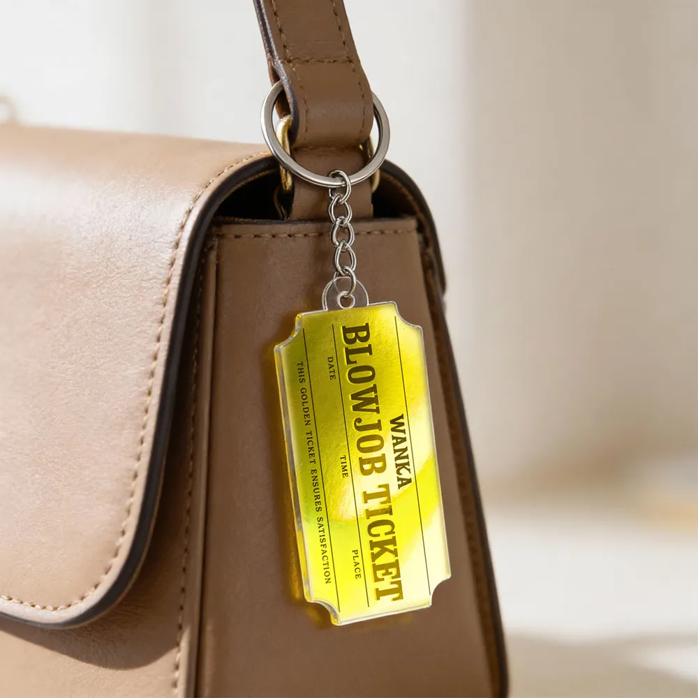 Funny Golden Ticket Acrylic Keychain Cute Charm - A Playful Romantic Gift with Personalized Option for Him or Her - Image 3