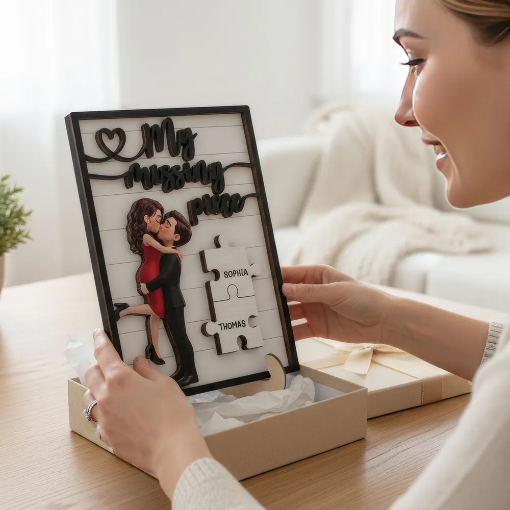 2-Layer Wooden Plaque You Are My Missing Piece - Personalized Couple Kissing Keepsake, Sweet Gift For Husband Or Wife - Image 2