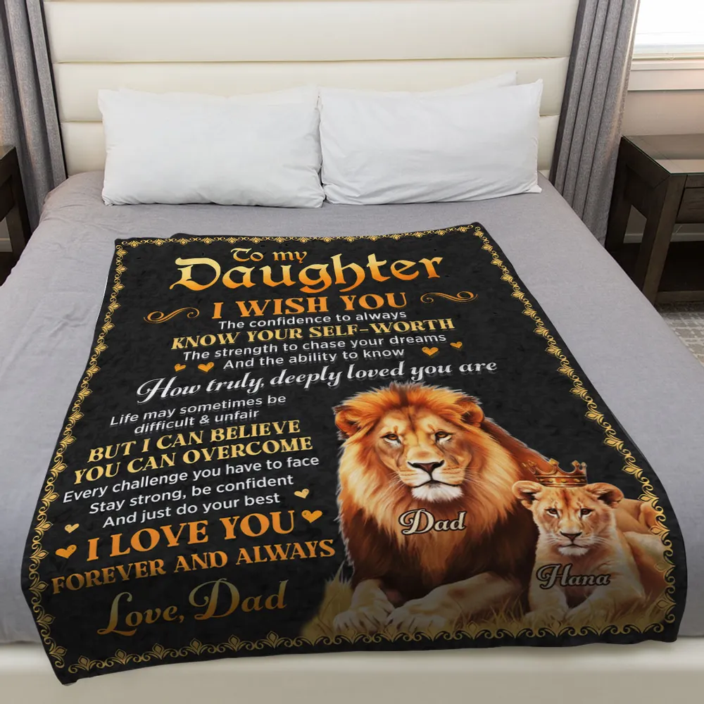 Fleece Blanket With To My Daughter Inspirational Quote and Lion Design, Personalized Unique Gift From Dad, Warm Decor - Image 3