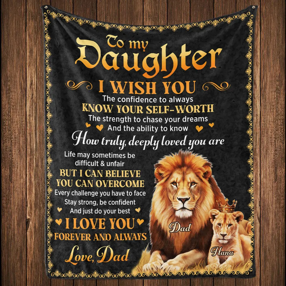 Fleece Blanket With To My Daughter Inspirational Quote and Lion Design, Personalized Unique Gift From Dad, Warm Decor - Image 4
