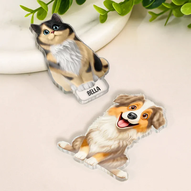 Personalized Acrylic Fridge Magnet with Cute Cartoon Pets, Colorful Kitchen Decor, Unique Gift for Dog & Cat Lovers - Image 3