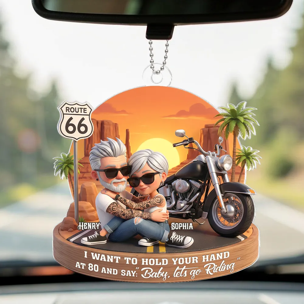 Acrylic Car Hanger Personalized Romantic Road Trip Scene Baby Let's Go Riding Quote - Cute Car Mirror Decor Gift for Couples - Image 10
