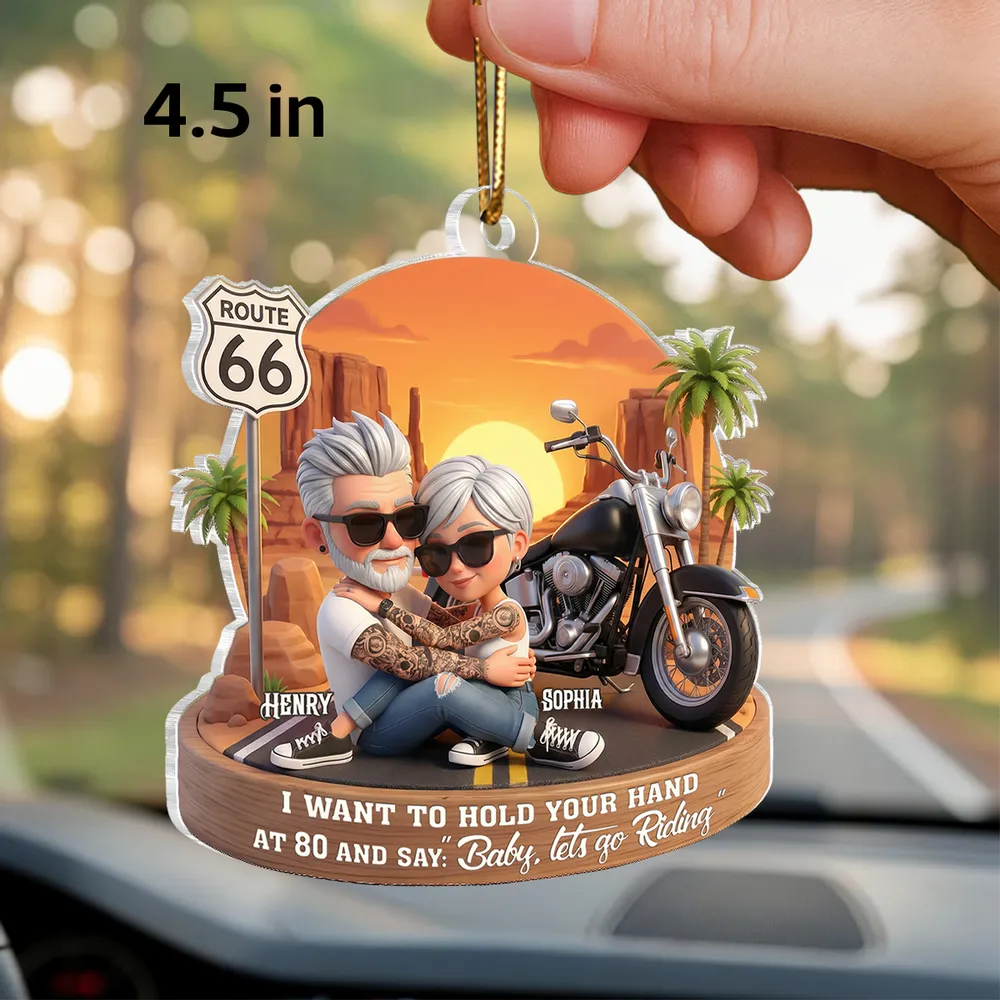 Acrylic Car Hanger Personalized Romantic Road Trip Scene Baby Let's Go Riding Quote - Cute Car Mirror Decor Gift for Couples - Image 2