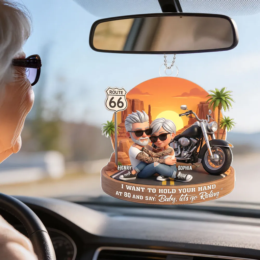 Acrylic Car Hanger Personalized Romantic Road Trip Scene Baby Let's Go Riding Quote - Cute Car Mirror Decor Gift for Couples - Image 8
