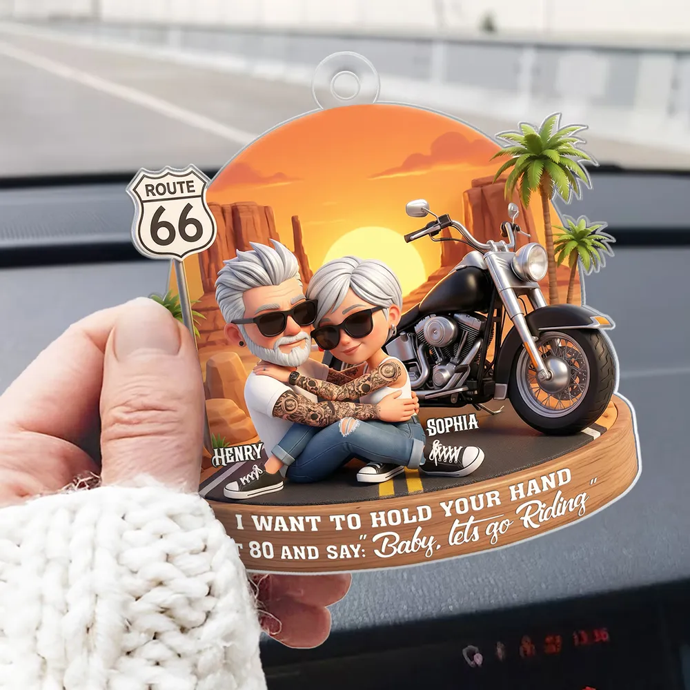 Acrylic Car Hanger Personalized Romantic Road Trip Scene Baby Let's Go Riding Quote - Cute Car Mirror Decor Gift for Couples - Image 9