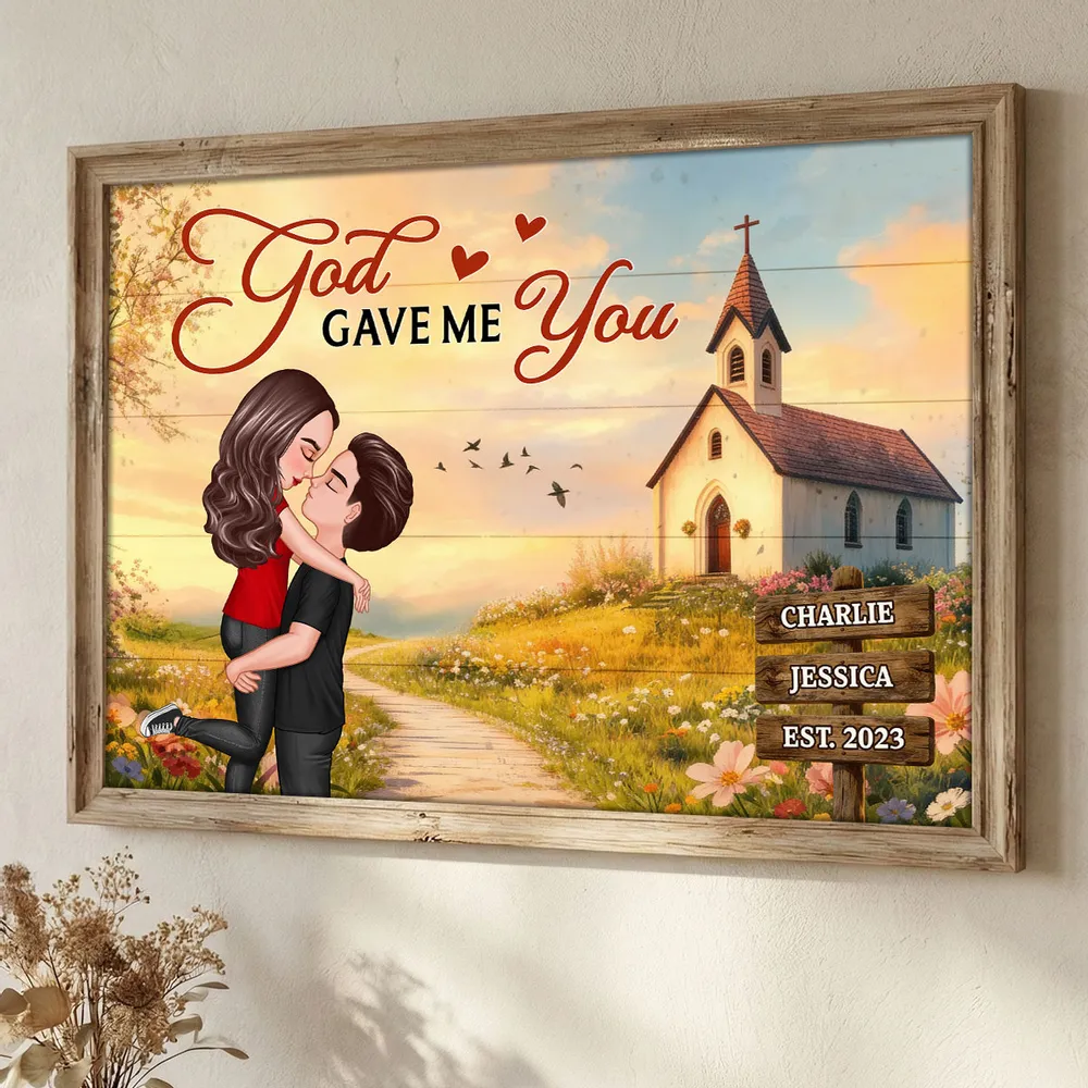 Personalized Couple Poster You & Me We Got This, Hugging Kiss by a Country Church, Romantic Wall Art Unique Gift for Husband or Wife - Image 9