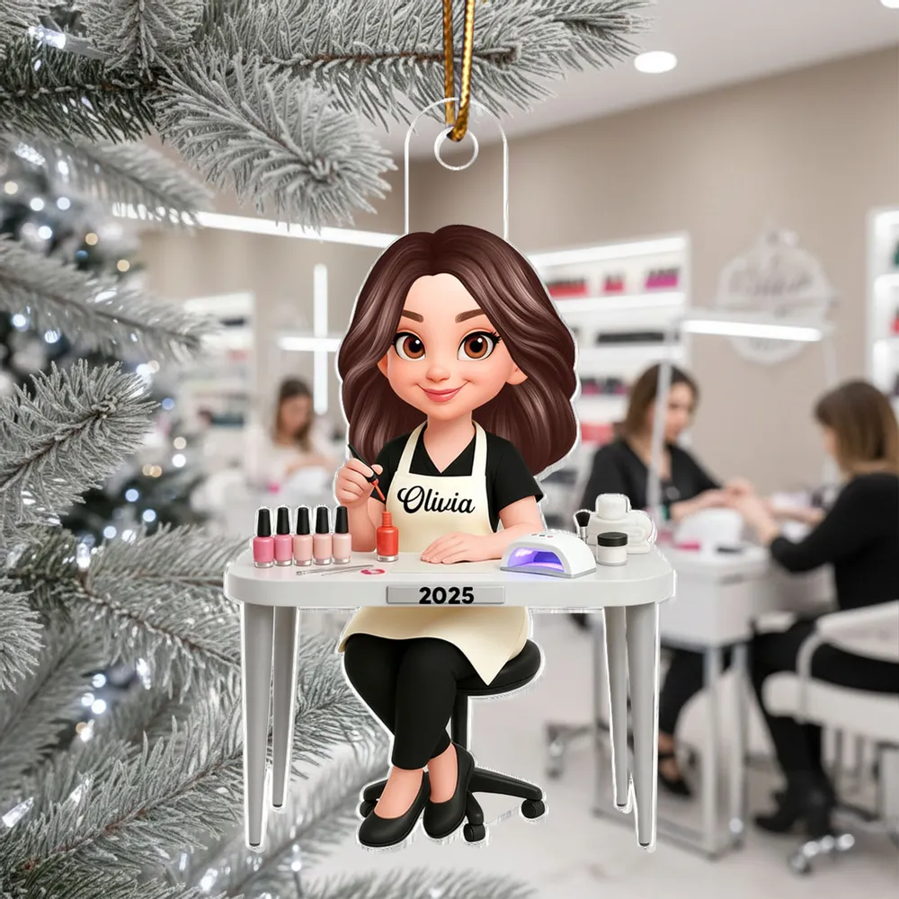 Personalized Acrylic Nail Tech Ornament, Cute Manicurist Desk Scene Keepsake Gift for Beauty Lovers - Image 10