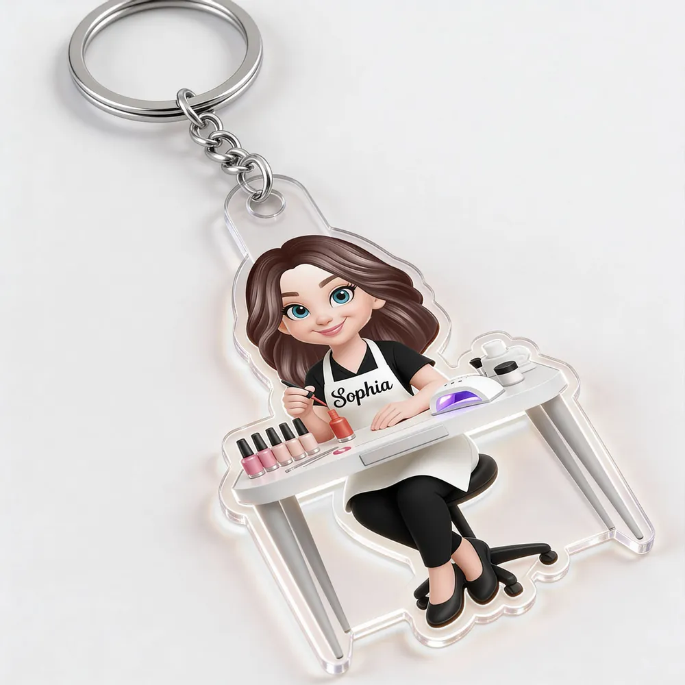 Personalized Nail Technician Acrylic Keychain, Cute Salon Desk Cartoon Charm, Unique Gift for Her - Image 8