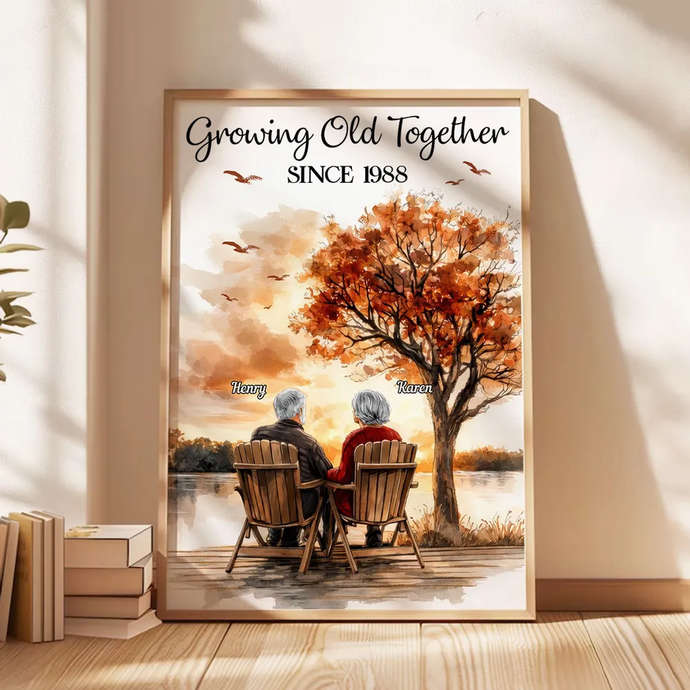 Personalized Growing Old Together Poster, Romantic Couple on Lake Dock at Sunset, Unique Anniversary Gift for Wife or Husband - Image 2