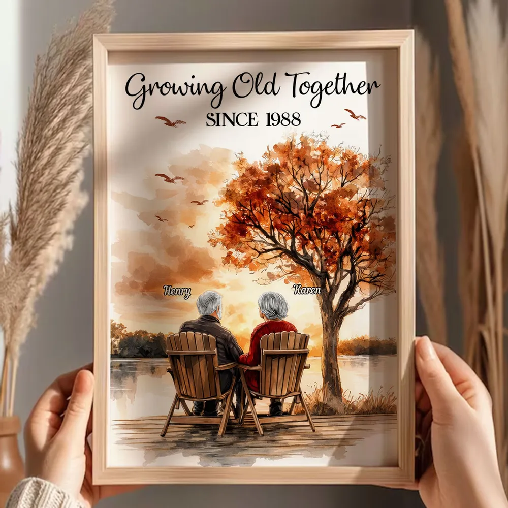Personalized Growing Old Together Poster, Romantic Couple on Lake Dock at Sunset, Unique Anniversary Gift for Wife or Husband - Image 3