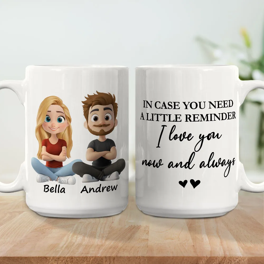 Personalized White Ceramic Mug With Cute Couple Cartoon and I love you now and always - Unique Gift for Girlfriend or Wife - Image 4
