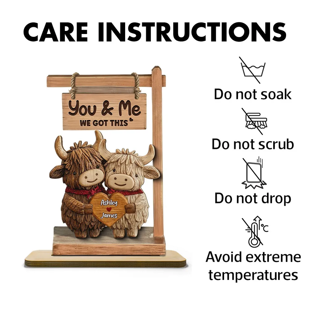 You & Me We Got This 2-Layer Wooden Plaque, Personalized Heart Name Sign with Adorable Cows, Unique Romantic Gift for Couples - Image 5
