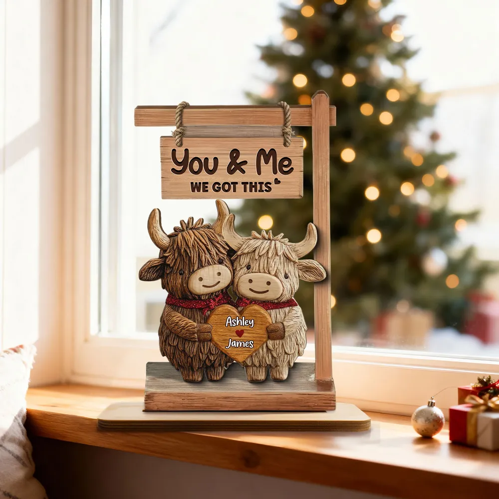 You & Me We Got This 2-Layer Wooden Plaque, Personalized Heart Name Sign with Adorable Cows, Unique Romantic Gift for Couples - Image 8
