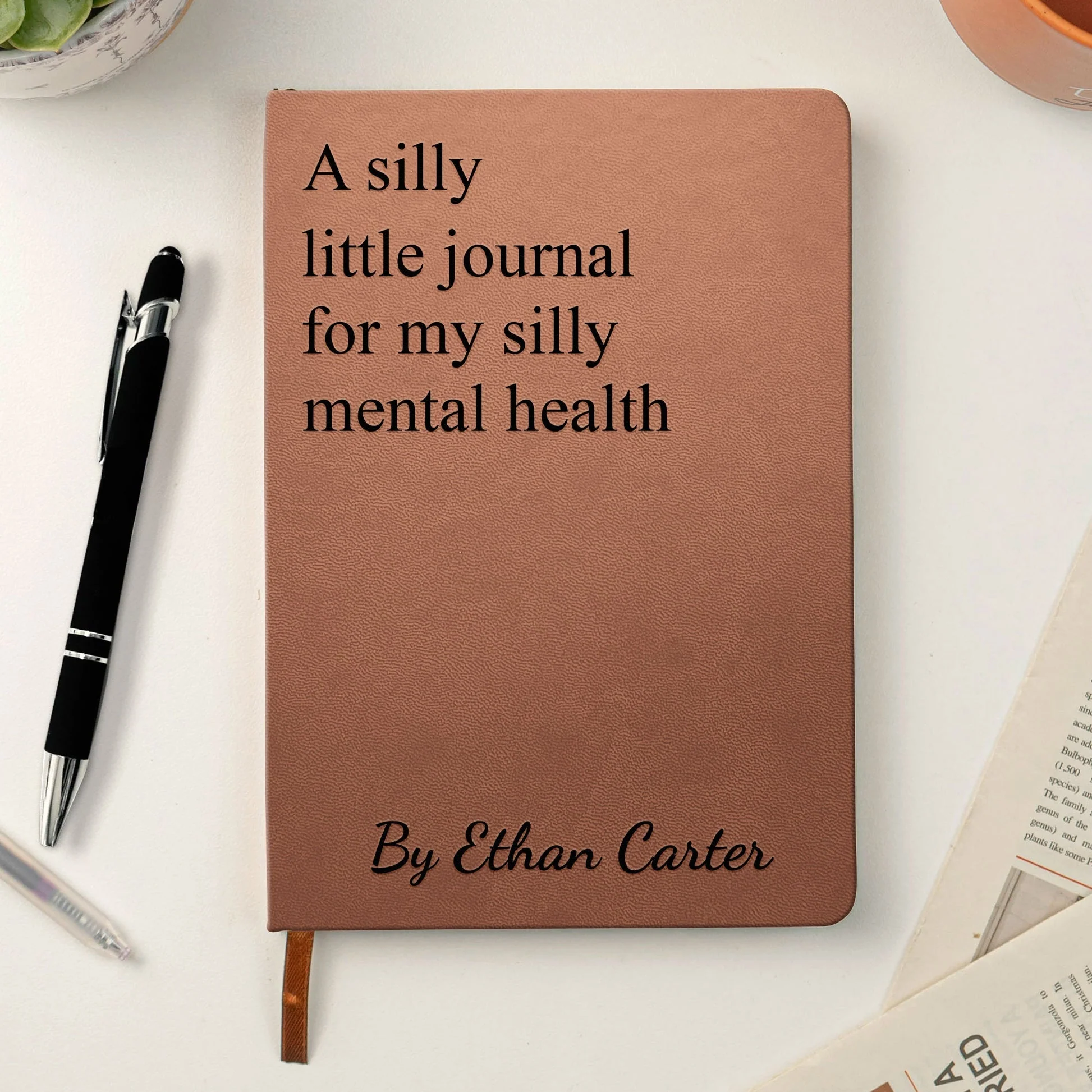 Sassy Swear Quote Leather Journal, Personalized Feelings Notebook, Funny Self Care Gift For Her Or Him - Image 3