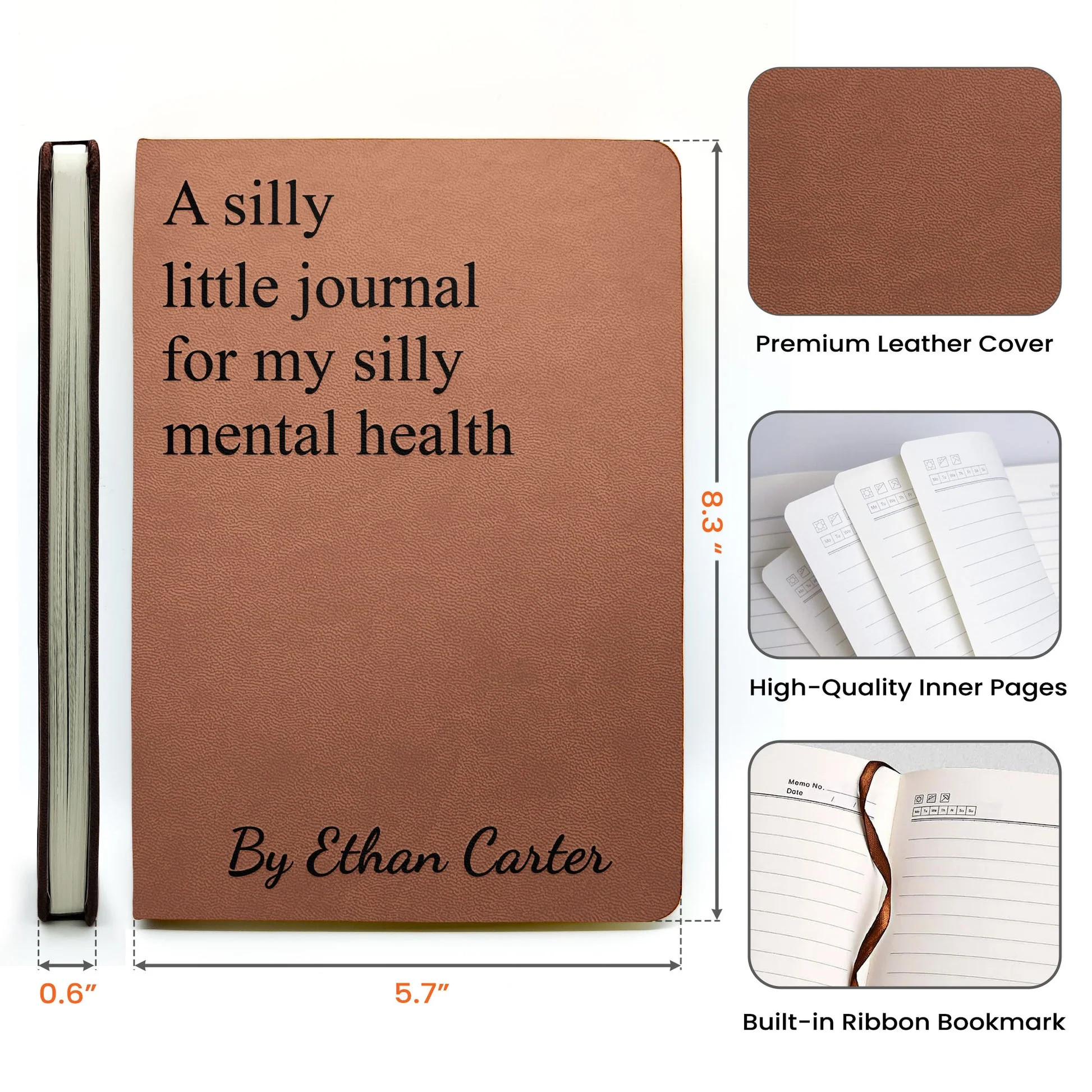 Sassy Swear Quote Leather Journal, Personalized Feelings Notebook, Funny Self Care Gift For Her Or Him - Image 4