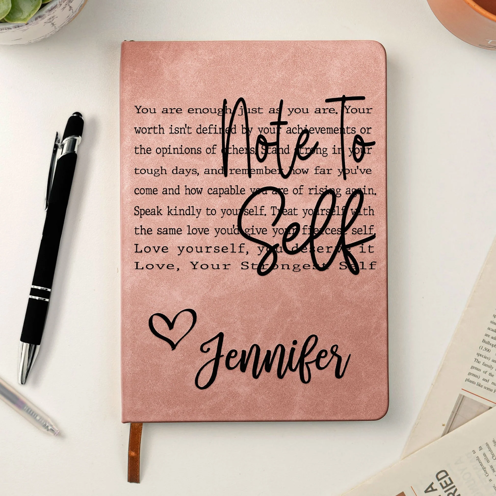 Self Love Affirmation Leather Journal, Personalized Name Gift for Her, A Heartwarming Pick Me Up for Tough Days - Image 2