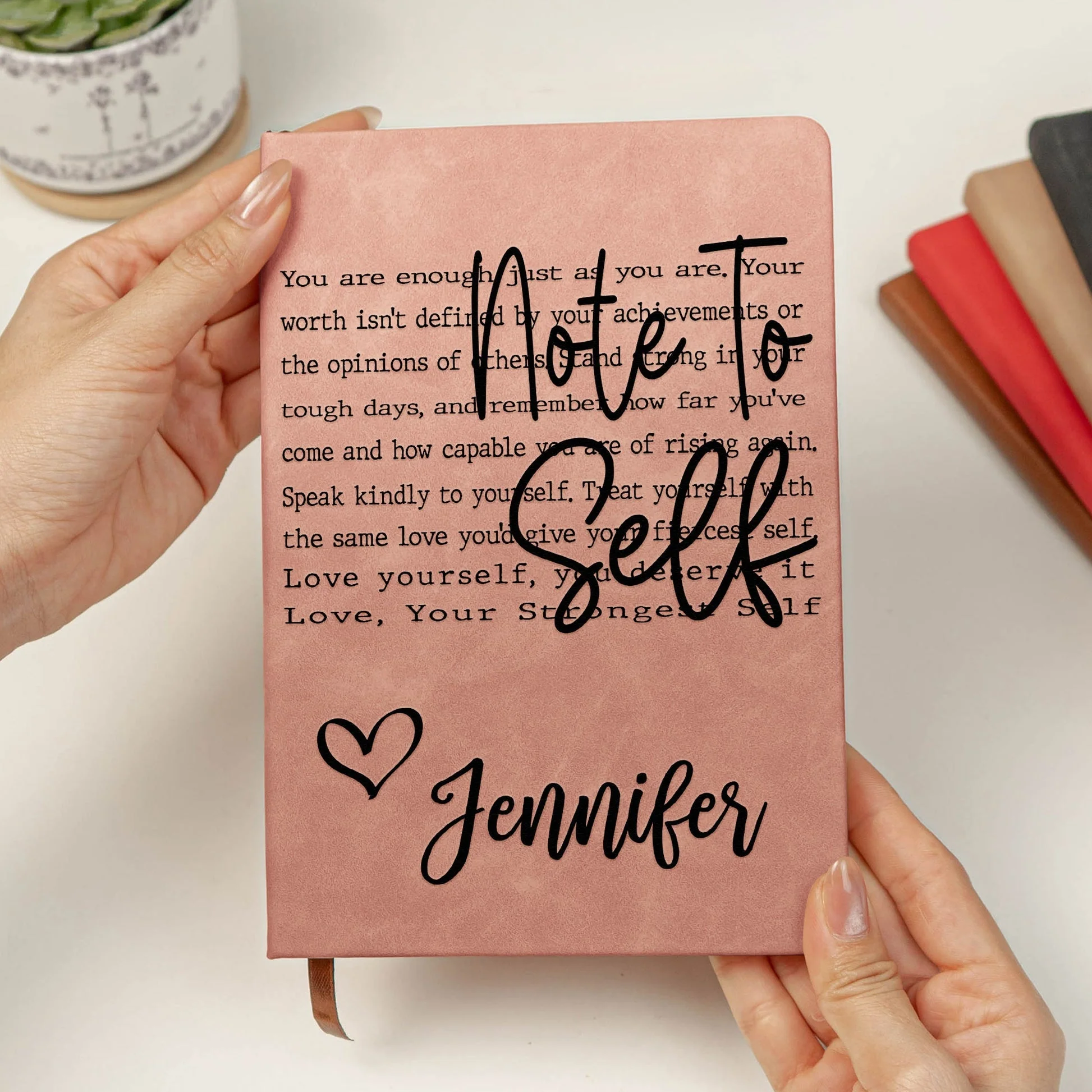 Self Love Affirmation Leather Journal, Personalized Name Gift for Her, A Heartwarming Pick Me Up for Tough Days - Image 3